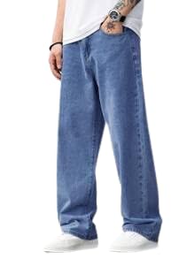 Men's Cotton Blend Solid Loose Fit High Rise Denim Jeans