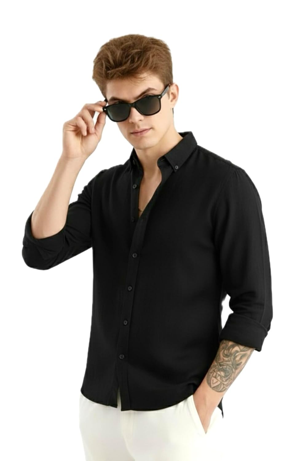 Men’s Premium Linen Cotton Shirt | Solid Black Full Sleeve Casual & Formal Shirt for Men by My Aura