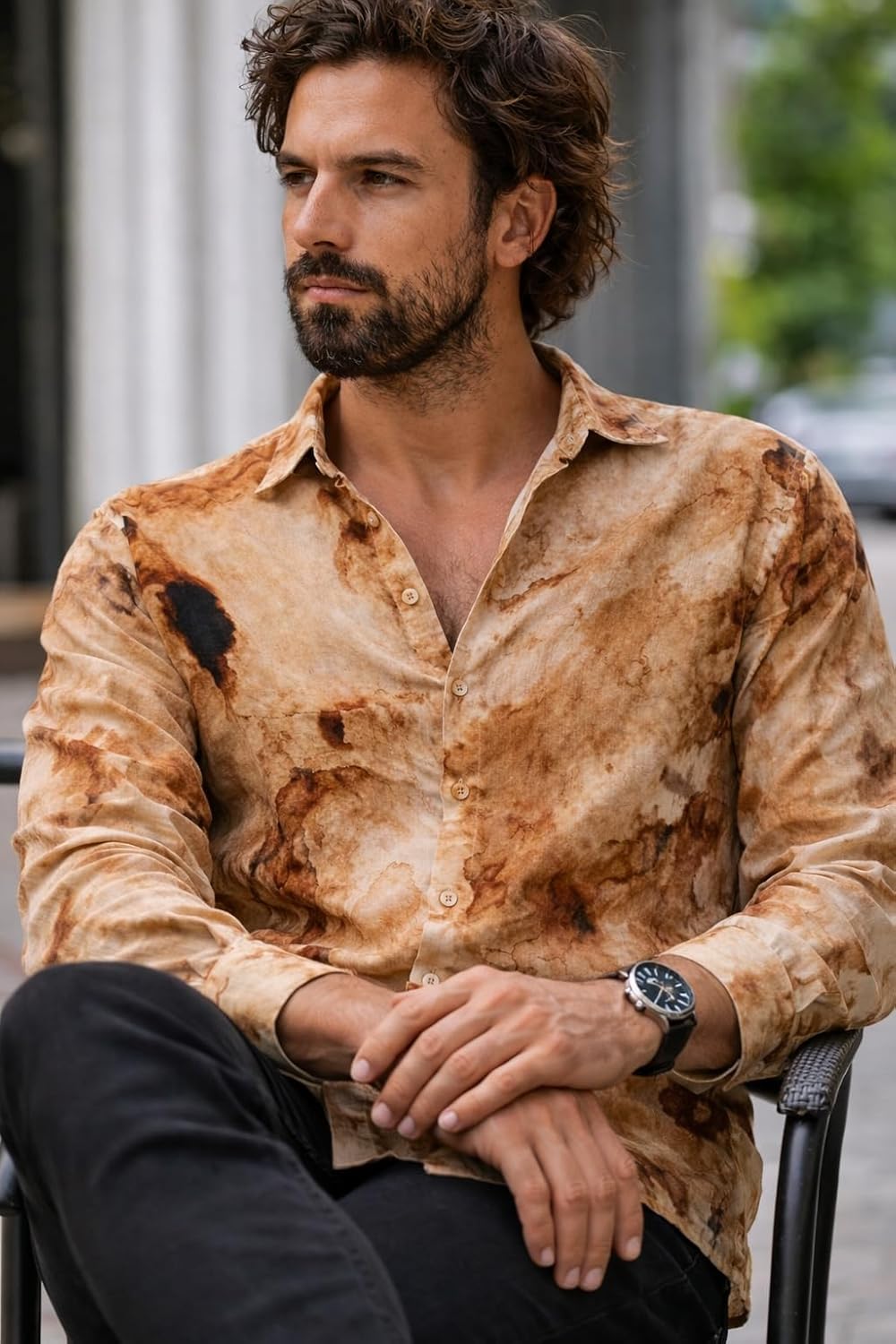 Men's Regular Fit Button Down Dress Shirts, Textured Long Sleeve Casual Hawaiian Shirt