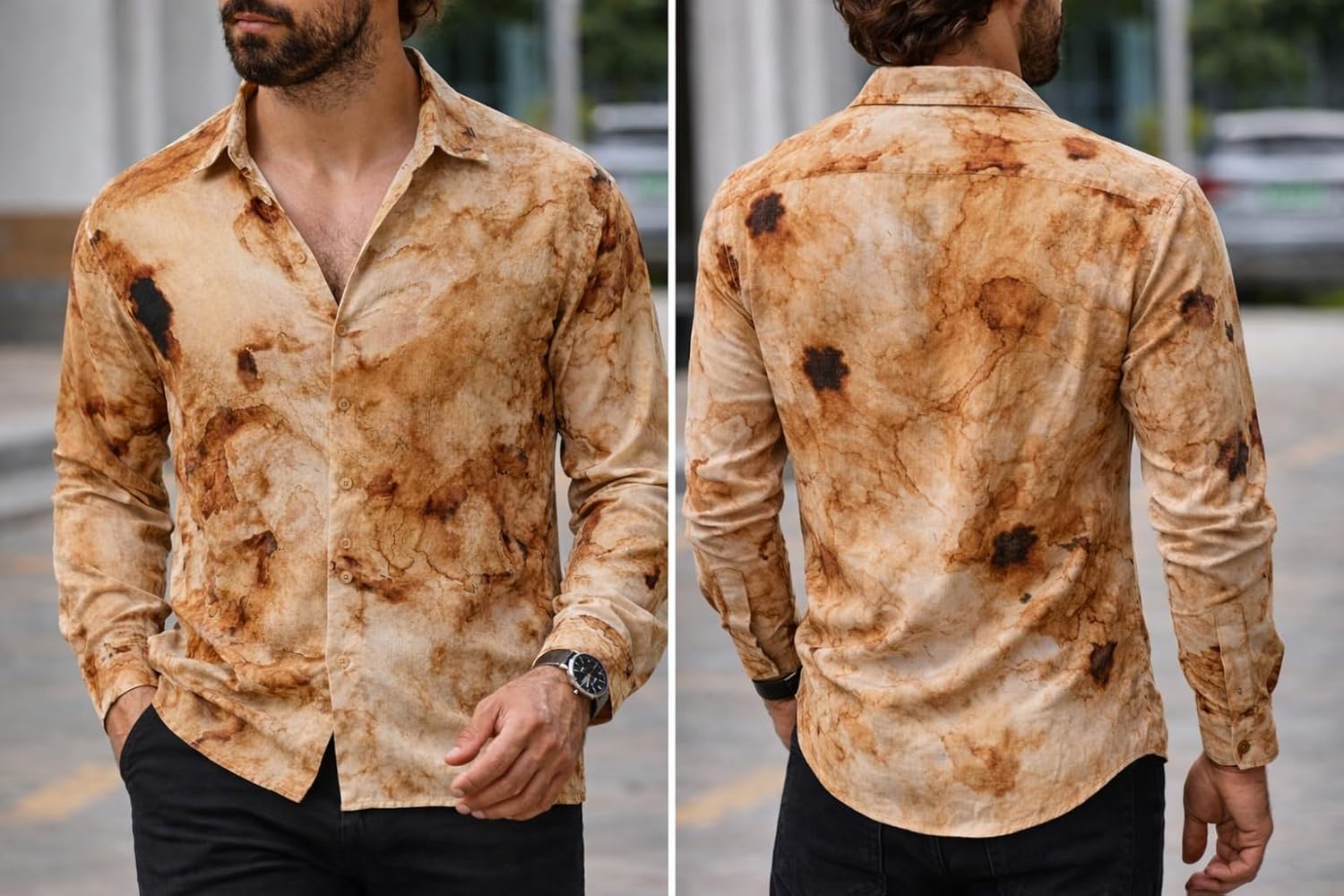 Men's Regular Fit Button Down Dress Shirts, Textured Long Sleeve Casual Hawaiian Shirt