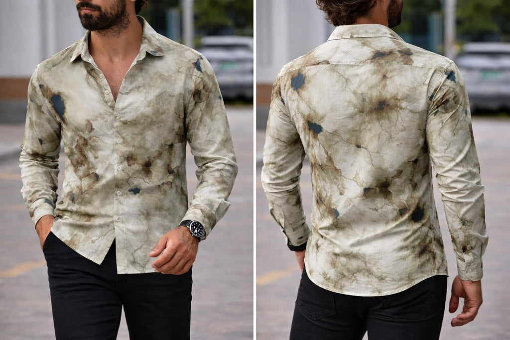 Men's Regular Fit Button Down Dress Shirts, Textured Long Sleeve Casual Hawaiian Shirt