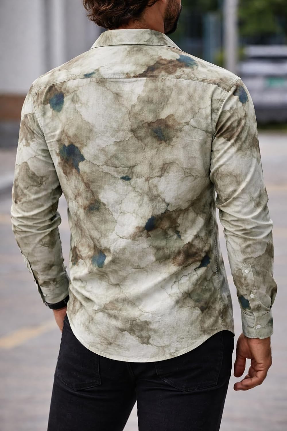 Men's Regular Fit Button Down Dress Shirts, Textured Long Sleeve Casual Hawaiian Shirt