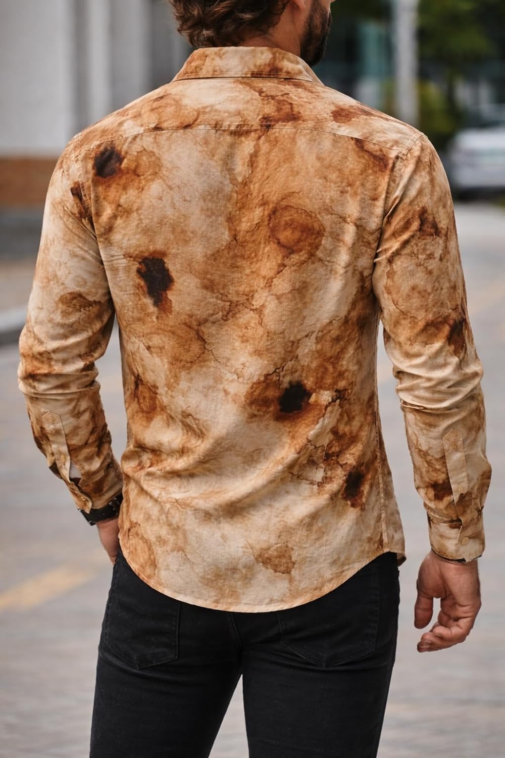 Men's Regular Fit Button Down Dress Shirts, Textured Long Sleeve Casual Hawaiian Shirt