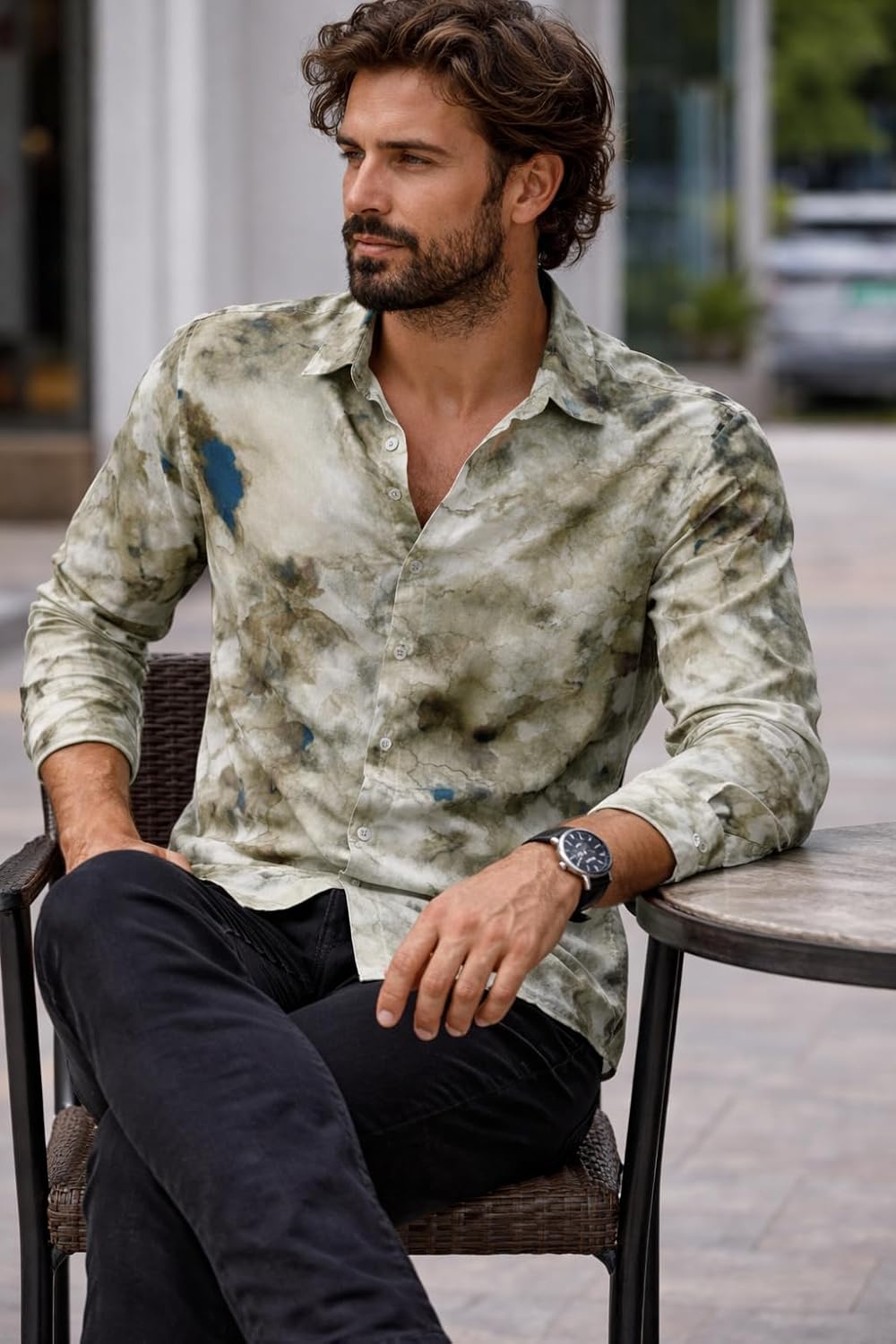 Men's Regular Fit Button Down Dress Shirts, Textured Long Sleeve Casual Hawaiian Shirt